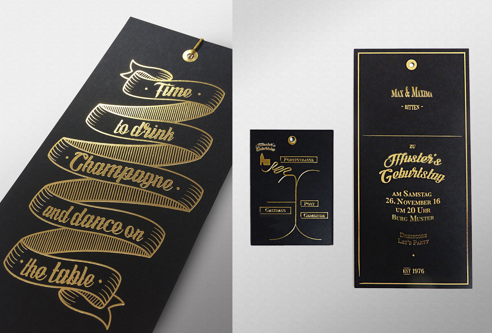 Einladungskarte Goldeffekt, Prägung